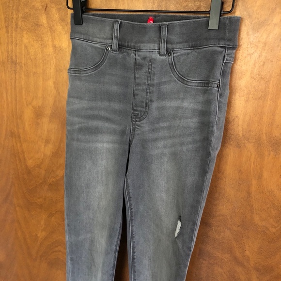 Spanx Gray High Rise Skinny Jeans Stretchy Pull On Shapewear Denim Elastic Comfy - Picture 5 of 13